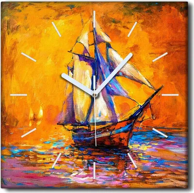 Produktbild von Coloray Uhr auf Leinwand 30x30 cm Wand Uhr Dekoration Wohnzimmer Segeltuch weiße Zeiger -Schiffswassersee.