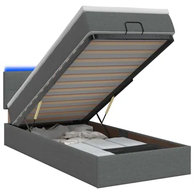 Image de Lit avec rangement et matelas LED, gris foncé, 100 x 200 cm