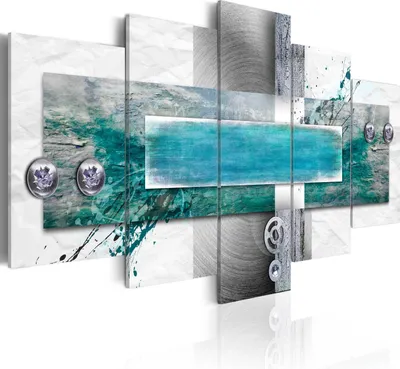 Produktbild von Leinwandbilder Abstrakt 200x100 cm Vlies Leinwandbild 5 tlg Kunstdruck modern Wandbilder XXL Wanddekoration Design Wand Bild - Textur türkis grau Farbflecken 020101-195