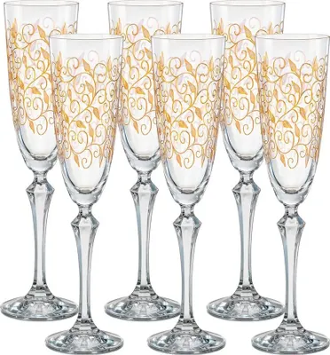 Produktbild von Sektgläser Sektglas Sektkelch Leaves Gold Kristallglas  200 ml  6er Set Bohemia Crystalex