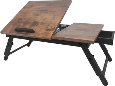 Image de Table pour ordinateur portable réglable avec tiroir - Plateau inclinable, pliable
