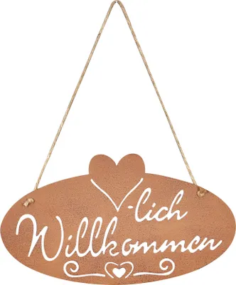 Produktbild von Schild Willkommen Herz 28,5x16cm Garten-Deko Türschild Edelrost Wandbild