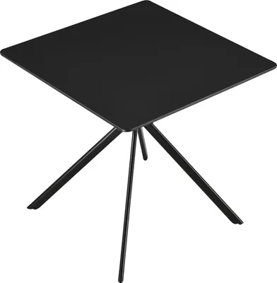 A black square table with a tripod base.