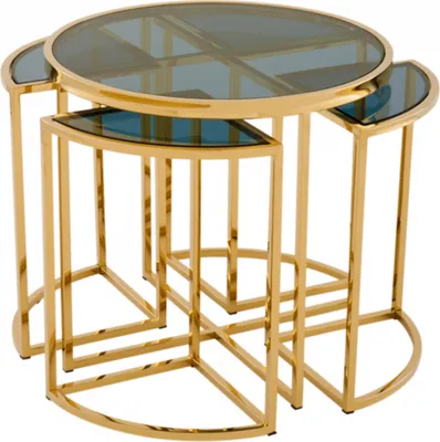 Produktbild von Casa Padrino Luxus Art Deco Designer Beistelltisch 5er Set Gold mit Rauchglas - Luxus Qualität