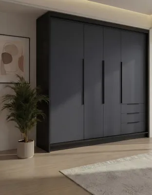 Produktbild von Geräumiger vier-türiger Kleiderschrank KLARI mit Schubladen und Metallgriffen – modernes Design