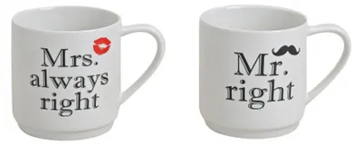 Produktbild von Becher Mr. Right Mrs. Always Right Porzellan Hochzeit 2 er Set
