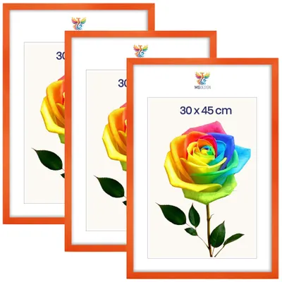 Produktbild von MG Design 3er Set Bilderrahmen Orange 30x45 cm - Posterrahmen Echtholz mit Acrylglas, stabile Wandaufhängung, hoch/quer