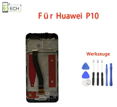 Produktbild von Für Huawei P10 LCD Display Schwarz Touchscreen mit Rahmen und Werkzeuge