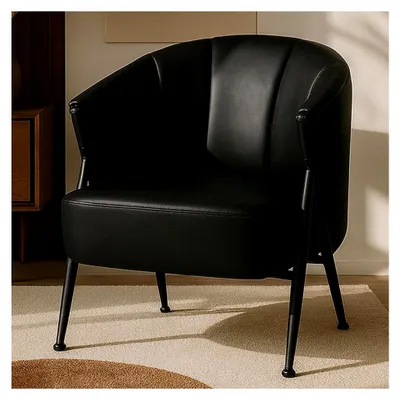 Produktbild von Sessel HWC-P30, Polster-/Cocktail-/Clubsessel Lounge Chair Vintage Retro Industrial Metall Kunstleder - schwarz