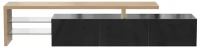 Image de Meuble TV bas / Meuble TV - Meuble TV - Éclairage LED - 3 compartiments ouverts - Étagères en verre - Design moderne - Noir