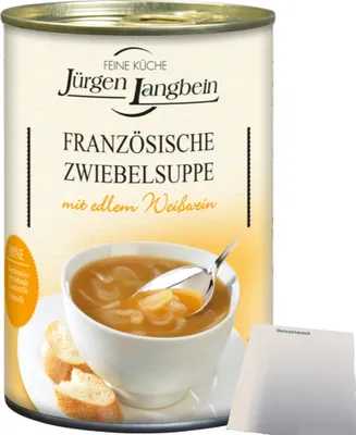 Produktbild von Jürgen Langbein Französische Zwiebelsuppe mit edlem Weißwein 1er Pack (1x400ml Dose) + usy Block