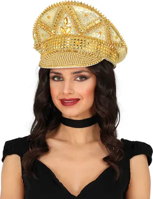 Produktbild von Karneval Kapitänsmütze Goldene Verzierungen Juwelen Glanz Party Accessoire Fête Fasching Festliche Kopfbedeckung Eleganz Glamour, Farbe: Gold