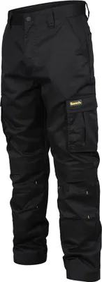 A pair of black cargo work pants.