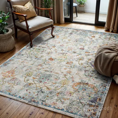 Image de Tapis vintage Unyqoos® Picasso Sarough, à poils courts, couleur crème/beige – 240 x 340 cm, fibres synthétiques faciles d'entretien, STANDARD 100 par OEKO-TEX