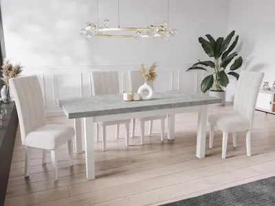 Produktbild von Moderner Rechteckiger Ausziehbarer Esstisch - Platzsparend - Weißen Holzbeine - 140 bis 180 cm - Hergestellt in EU - 140 x 80 cm - Grau Beton