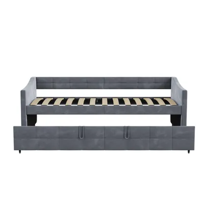 Produktbild von Fortuna Lai Schlafsofa, Samt, Grau, 90x200cm/90x200cm, inkl. Lattenrost & Armlehnen, Modern, max. 300 kg, 45 kg