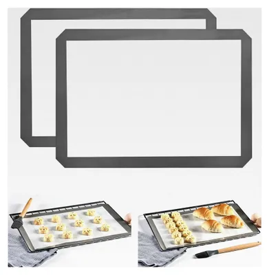 Produktbild von 2er Set Silikon Backmatte 29,5 x 42 cm, Antihaftbeschichtung, wiederverwendbare Backfolie, BPA-frei, Grau