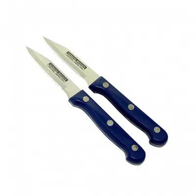 Produktbild von TOP STAR - Gemüsemesser 80 mm 2 Stück blaue Griffe mit Nieten
