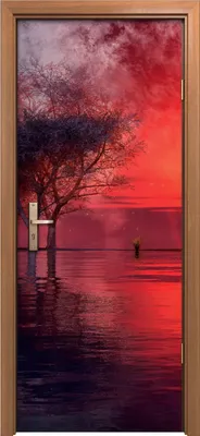 Produktbild von Türposter 80x200 cm Türaufkleber Türtapete Türfolie Klebefolie See abstrakt Sonnenuntergang Baum