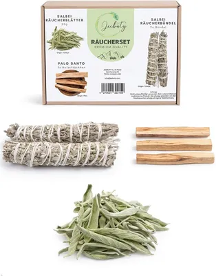 Immagine prodotto di Set di incensi da 100 g, contenente legno di Palo Santo, mazzi di salvia e foglie, per l'aromaterapia