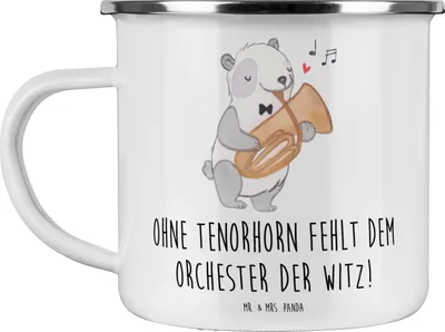 Produktbild von Mr. & Mrs. Panda Haferl Tenorhorn Witz - Weiß - Geschenk, Emaille Becher, Tasse, Outdoor, Instrument, Musiker, Motivtasse, Musik, Teetasse, Lernen, Musizieren, Brassband