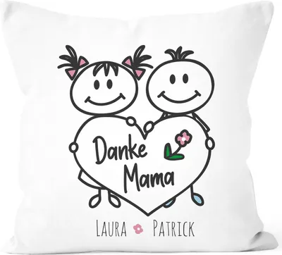 Produktbild von Kissen-Bezug Danke Geschenk für Mama personalisierbar mit Namen der Kinder Muttertag SpecialMe® mit Namen weiß 40cm x 40cm
