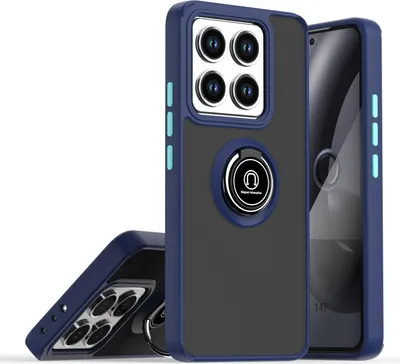 Immagine prodotto di Custodia per Xiaomi 14T opaca traslucida in TPU con supporto ad anello e supporto Blu scuro