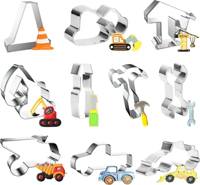 Obrázok produktu pre Vykrajovačky, 10 kusov, vykrajovačky, bagr, traktor, DIY, fondán, vykrajovačky na sušienky, sada pre deti, narodeniny, dekorácie na oslavu