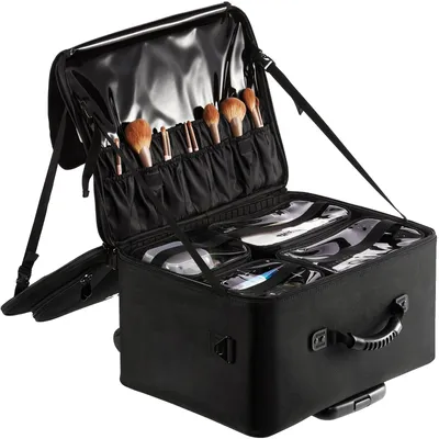 Produktbild von VEVOR Rollender Make-up-Trolley Große Aufbewahrung 3 Ebenen, Bequemer Transport mit Griff, Rädern, Gurt, Professionelle Make-up Aufbewahrungsbox Make Up Tragebox Wasserdichtes Oxford, Schwarz, Hebeltyp, 3 Schichten