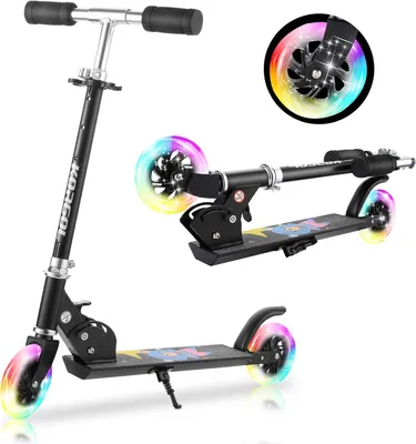 Image de CAROMA trottinette pour enfants avec roulements ABEC 7, réglable en hauteur, guidon pliable, capacité de charge 50 kg, pour enfants à partir de 3 ans, noir