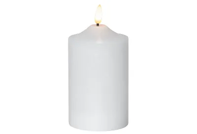 Produktbild von LED Stumpenkerze Flamme - Echtwachs - warmweiße 3D Flamme - H: 15cm - Batterie - Timer - weiß