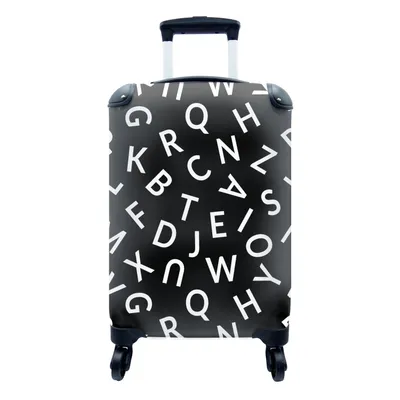 Produktbild von MuchoWow® Koffer Handgepäck Trolley Rollkoffer Kleine Reisekoffer mit 4 Rollen - Buchstaben - Muster - Schwarz - Weiß - Cabin Size < 55x40x23 cm & 55x40x20 cm - Fotokoffer - Kabinenkoffer - Boardgepäck - Reise-Box - Reisekoffer - Reisegepäck - Koffer mit Bild - Trolley für Kinder