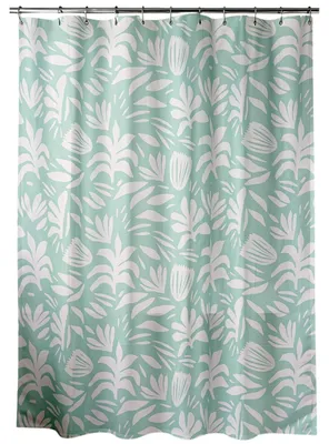 Zdjęcie produktu dla TENDNCE | Zasłona prysznicowa – parawan prysznicowy – 180 x 180 cm – biała – zasłona prysznicowa – wzór liści – dekoracyjna