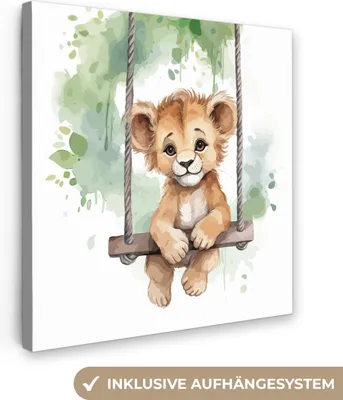 Produktbild von MuchoWow® - Leinwandbilder - Löwe - Tier - Kinder - Dschungel, Wandbild, Wanddeko Bilder Wohnzimmer, 50x50 cm