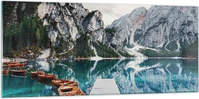 Produktbild von Bilder auf glas - Einteilig - Boote Berge Hafen - 120x50cm - Glasbilder - Wandbilder - Bilder - zum Aufhängen bereit - Wanddekoration aus Glas - Glas Bilder - Wandbild auf Glas - GAB120x50-5068