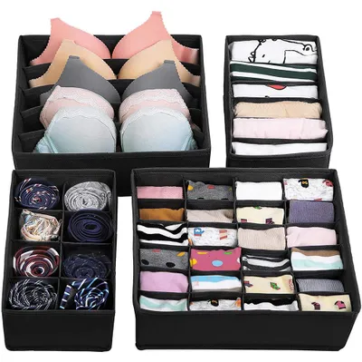 Produktbild von Schubladen Organizer 4er Set Faltbare Aufbewahrungsbox Vliesstoff Kleiderschrank Ordnungssystem für Unterwäsche Socken BHs