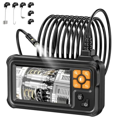 Produktbild von 1080P Dual-Objektiv, industrielles HD-Digital-Endoskop, 10,9 cm IPS-Endoskop-Inspektionskamera mit Handheld-IP67-wasserdichter Schlangenkanalisation mit 8 LED-Lichtern, 5 m halbstarres Kabel