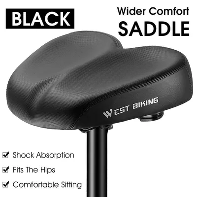 Produktbild von Breiter Komfort Fahrradsattel - MTB Sattel - Doppelte Stoßdämpfung - Ergonomisch gepolstert - Wasserdichtes Kunstleder - 26 x 21 cm - Schwarz
