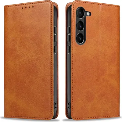 Produktbild von Handyhülle für Samsung Galaxy S23 Kunstleder Flip Cover Hülle Handytasche Case Kartenfach Farbe: Hellbraun