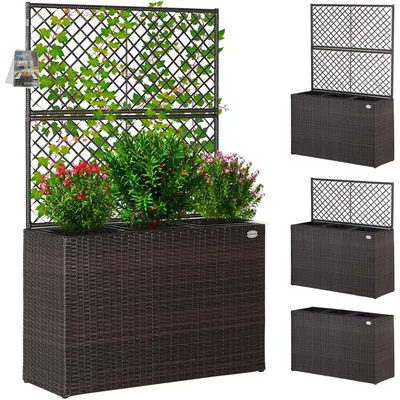 Image de Jardinière - Polyrotin - 3 pots intérieurs - 83 x 30,5 x 146 cm - Marron - Pour jardin, balcon et terrasse