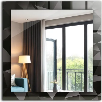 Produktbild von Dekospiegel - Wandspiegel mit Rahmen - Hängespiegel - 60x60 cm - Schwarze Geometrische Formen