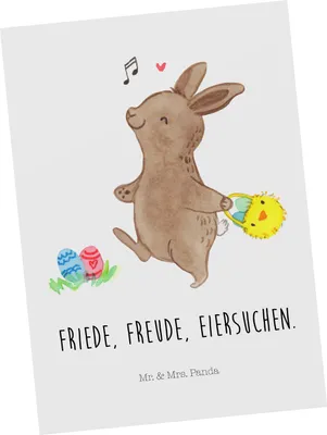 Produktbild von Mr. & Mrs. Panda Postkarte Hasen Eier suchen - Weiß - Geschenk, Ansichtskarten, Ostern, Grußkarte, kunstkarte, Ansichtskarte, Postkarten