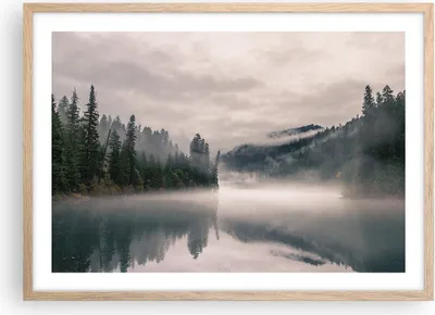 Produktbild von Gerahmtes Poster - Rahmen in heller Eiche - Reflexion Nebel Landschaft - 70x50 cm - Wand Bild - Wanddeko - Wandbilder - Kunstposter - Wandposter - Bilderrahmen - Bilder - Kunstdruck - P2NAA70x50-4482