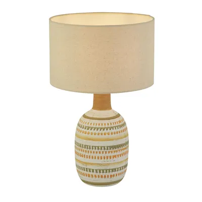 Produktbild von Nachttischleuchte Keramik Stoff rund Ø 25 cm 40,5 cm Creme E14 Retro Keramikleuchte