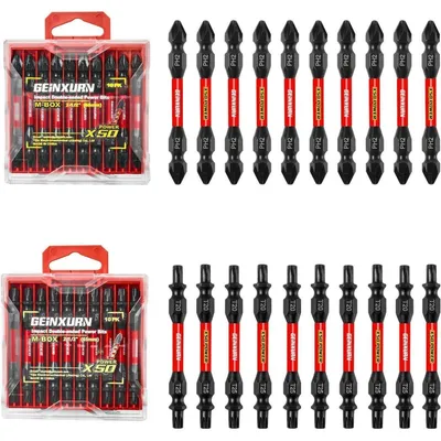 Productafbeelding van Set van 20 schroefbitjes, 65 mm, type T20-T25/PH2-PH2, slagvast, dubbelzijdig, gemaakt van S2-staal, magnetisch, geleverd met doos