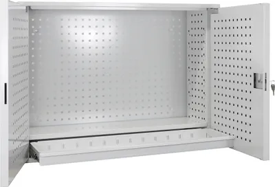 Produktbild von Werkzeugwandschrank mit 2 Türen + 1 Fachboden + 1 Schublade | HxBxT 75,5x105x31cm | Lichtgrau