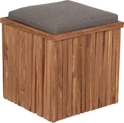 Produktbild von Teakbox Oxford mit Sitzkissen Teakholz massiv Hocker Garten Balkon