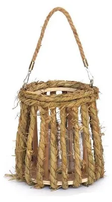 Obrázek produktu pro Středně velký svícen z proutí, průměr 16,5 a 20 cm, výška 19 cm, skleněná nádoba