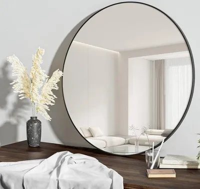 Productafbeelding van Famanu wandspiegel, 80 cm diameter, rond, met aluminium frame - zwart