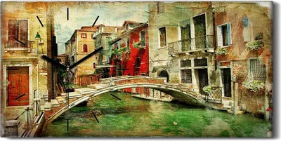 Produktbild von Wanduhr Bürouhr Leinwand Bild Geräuschlos 60x30 Venedig Farbe Italien Stadt - schwarze Hände
